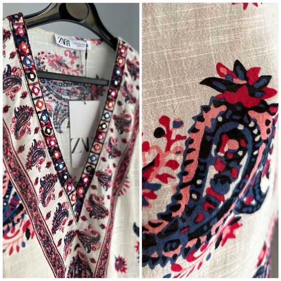 Zara PAISLEY PRINT MAXI TUNIC DRESS KAFTAN - Picture 2 of 8